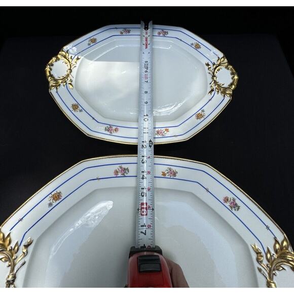 2 JPL Pouyat Limoges Platters Tray Hand Painted W/ Gold c1908-32 France Rare! - Picture 4 of 12